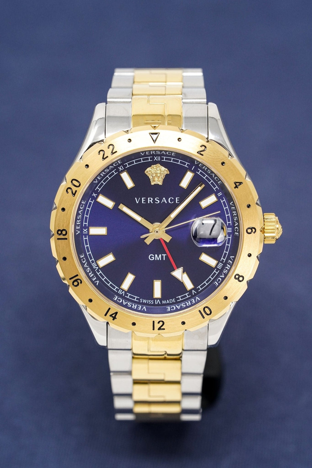 Versace Men's Watch Hellenyium GMT Blue Two-Tone Bracelet
