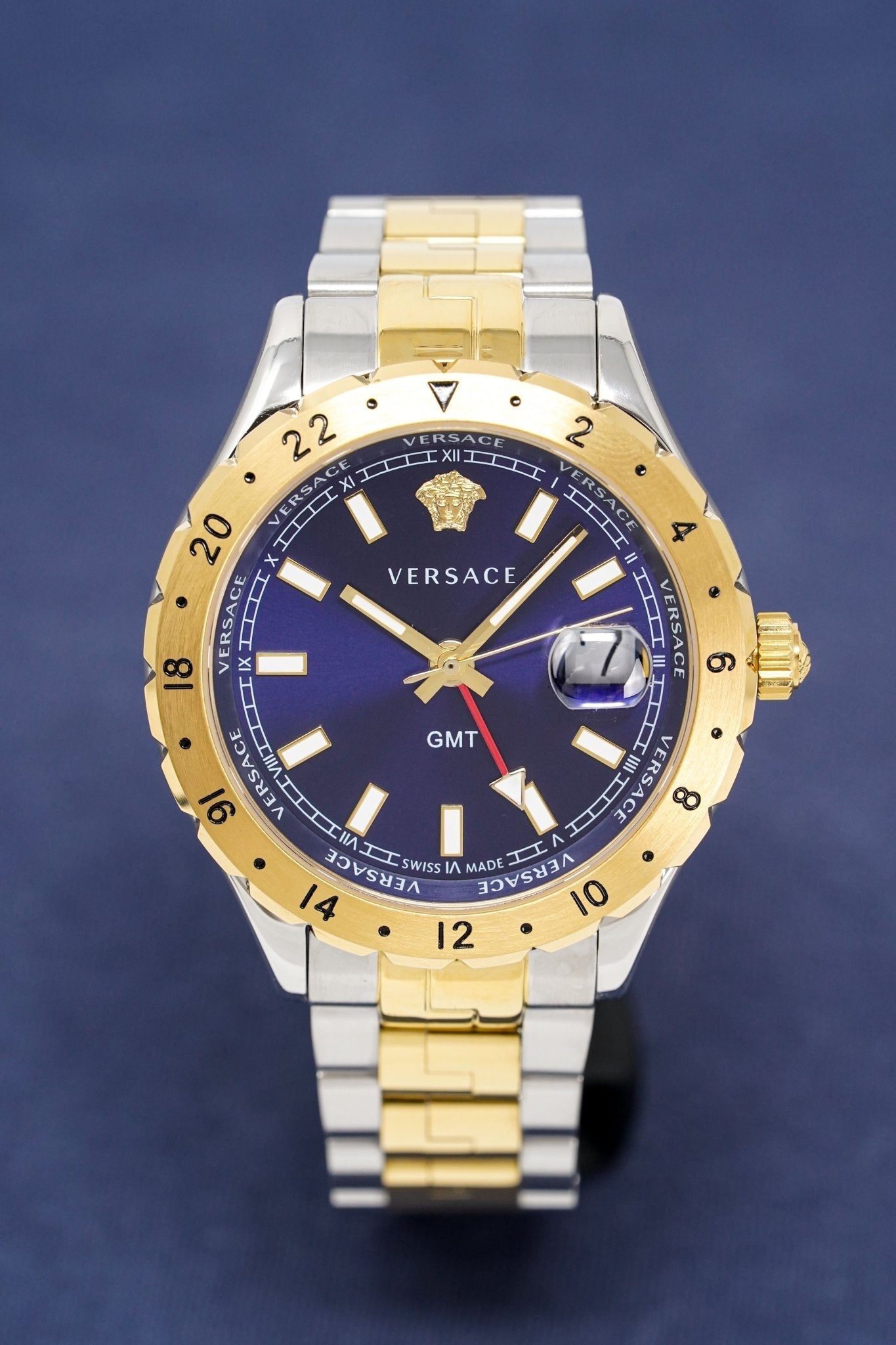 Versace Men's Watch Hellenyium GMT Blue Two-Tone Bracelet