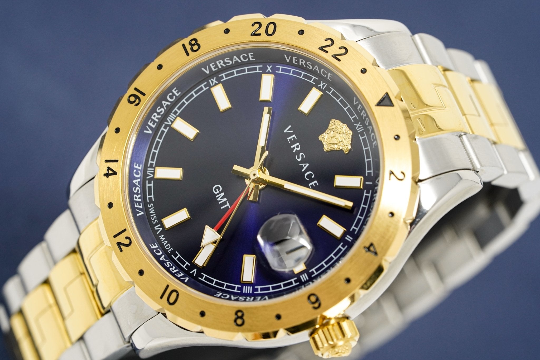 Versace Men's Watch Hellenyium GMT Blue Two-Tone Bracelet
