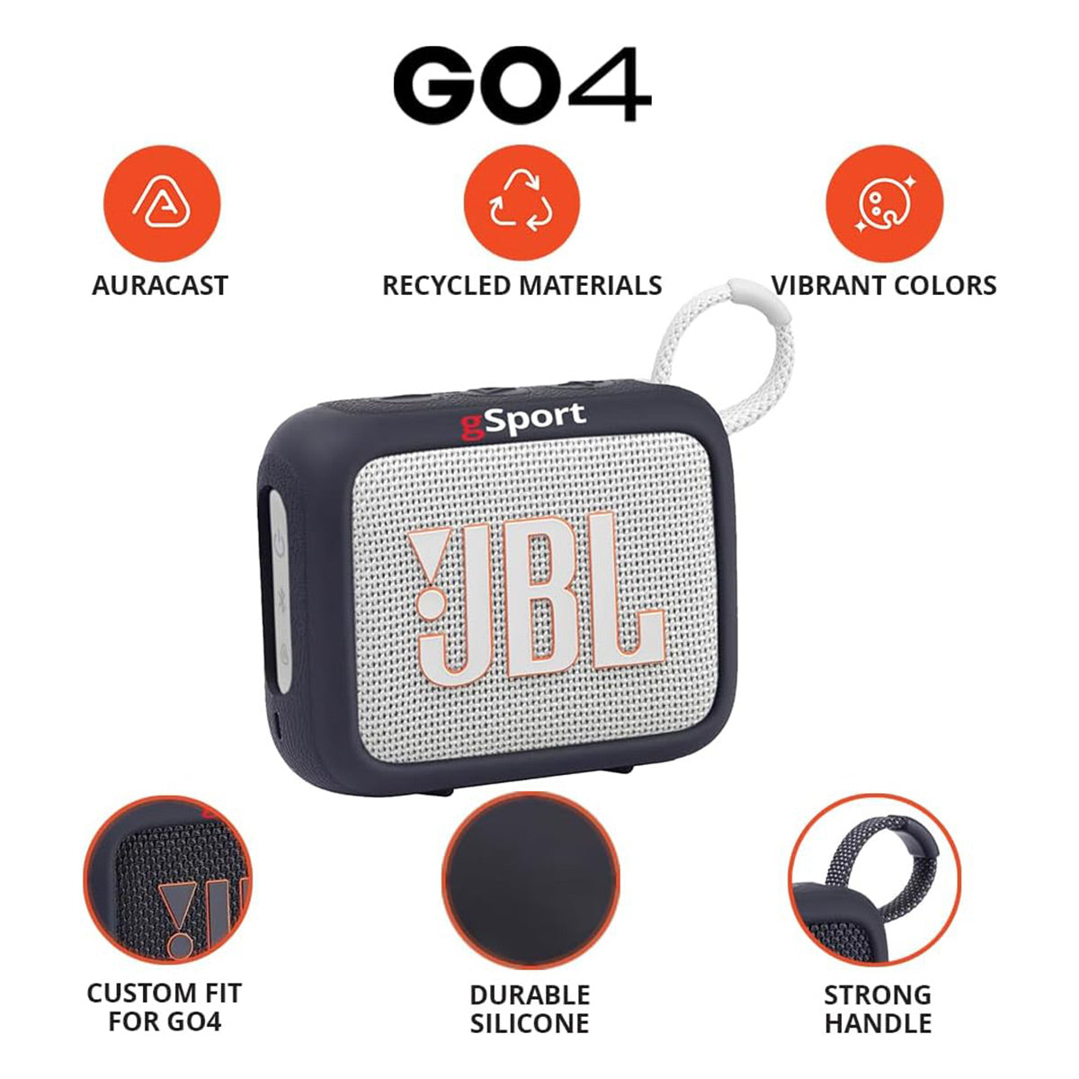 JBL Go 4 Ultra Portable Bluetooth Speaker Bundle with gSport Silicone Sleeve (White)
