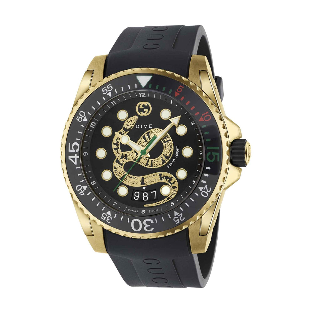 Gucci Watch Dive Men's 45mm Snake Yellow Gold
